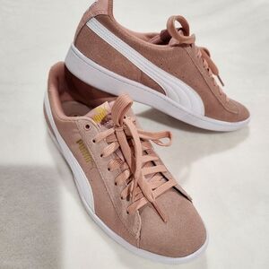 Puma Vikky Pink & White Suede Women's Sneakers, Size 8